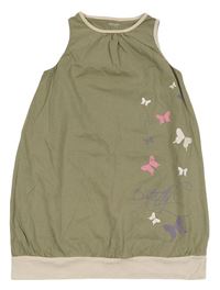 Khaki bavlnené šaty s motýly Vertbaudet