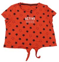 Červené crop tričko s hviezdami a nápisom C&A