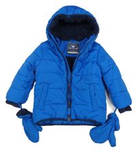 2set - Modrá šusťáková zimní bunda s kapucí + palcové rukavice George