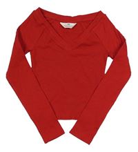 Červené rebrované crop tričko H&M