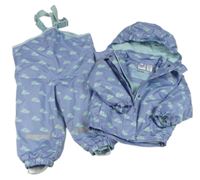 2 set - Modro-zelená šušťáková zateplená bunda s mraky + šušťákové zateplené na traké nohavice Lily & Dan