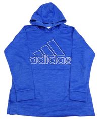 Modrá melírovaná športová mikina s logom a kapucí - Adidas
