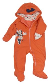 Oranžová fleecová zateplená kombinéza s Minnie a kapucí 