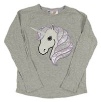 Sivé melírované pyžamové tričko s jednorožcom zn. H&M