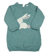 Zelenomodré svetrové šaty s králíkem Next