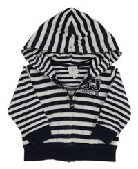 Bielo-tmavomodrá pruhovaná zamatová prepínaci mikina s kapucňou Jasper Conran