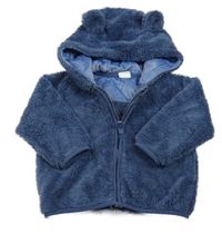 Tmavomodrá chlupatá propínací mikina s kapucí Next