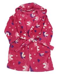 Ružový chlpatý župan s jednorožcami a kapucňou