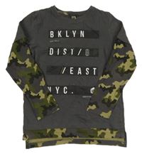 Tmavošedo-khaki tričko s army rukávy Y.F.K.