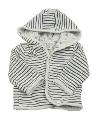 Bílo-šedá pruhovaná podšitá propínací mikina s kapucí Topomini