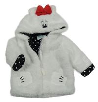 Biela chlpatá podšitá bunda s kapucí - Minnie
