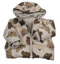 Béžová šusťáková zimní bunda s medvědy a kapucí dunnes