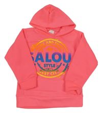 Neónově ružová mikina s nápisom a kapucňou