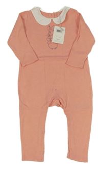 Nové - ružový pletený overal s králikom a bielým golierikom Mothercare