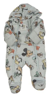 Světlemodrá šusťáková zimní kombinéza s Mickeym a kamarády a kapucí Primark