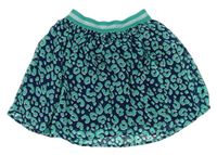 Tmavomodro-zelená šifónová sukňa s leopardím vzorom C&A