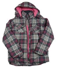 Sivo-ružová šušťáková kockovaná zimná bunda s kapucňou zn. Yigga