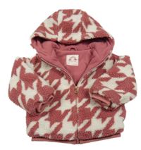 Růžovo-bílá huňatá vzorovaná zateplená bunda s kapucí Next