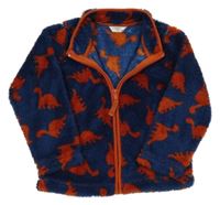 Tmavomodro-cihlová plyšová propínací mikina s diny M&Co.