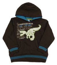 Hnedo-modrá mikina s dinem a nápismi a kapucňou Dopodopo