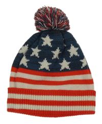 Bielo-červeno-modrá čapica s hviezdami a pruhmi a brmbolcom