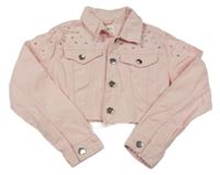 Světlerůžová riflová crop bunda s kamínky Terranova 