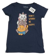 Nové - Tmavomodré tričko s kočičkami Disney