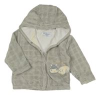 Svetlosivá kockovaná zamatová prepínaci podšitá mikina so zvieratkami a kapucňou