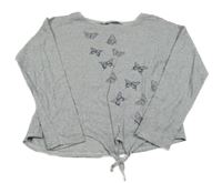 Bielo-tmavomodré pruhované tričko s motýlikmi Topolino