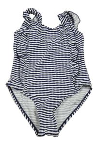 Bílo-tmavomodré pruhované jednodílné šaty s volánky Sports