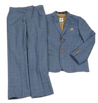 2set - Modro-hnedé kockované sako + spoločenské nohavice