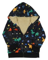 Černá propínací zateplená mikina s diny a kapucí 