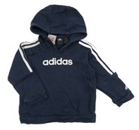 Tmavomodro-bílá mikina s pruhy a logem a kapucí Adidas