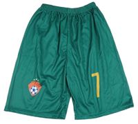 Tmavozelené športové kraťasy s číslom