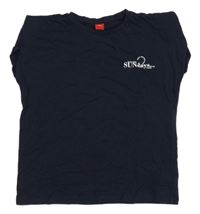 Tmavomodrý crop top s nápisom S. Oliver