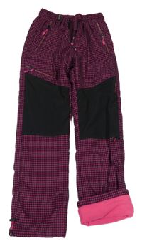 Růžovo-černé kostkované zateplené outdoorové kalhoty 