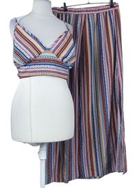 2set - Dámský barevný vzorovaný crop top na zavazování + dlouhá sukně s rozparkem Shein 