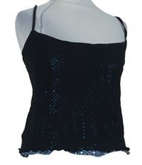 Dámsky čierny trblietavý crop top