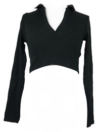 Dámské černé žebrované crop triko s límečkem Zara 