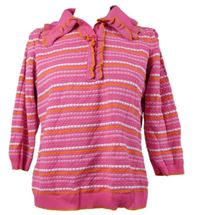 Dámský zářivě růžovo-oranžový vzorovaný svetr s límečkem Savida 