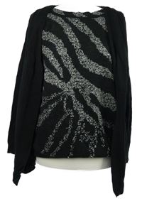 Dámský černo-stříbrný vzorovaný vlněný svetr s kamínky Damart 