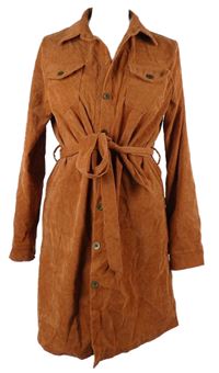 Dámské cihlové manšestrové košilové šaty s páskem 