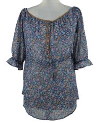 Dámská modrá kytičkovaná šifonová tunika 