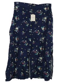 Dámská tmavomodrá kytičkovaná midi sukně Oasis 