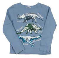 Svetlomodrá mikina s dinosaury z flitrů H&M