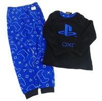 Černo-modré chlupaté pyžamo Playstation 