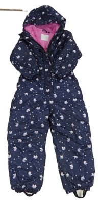 Tmavomodrá šusťáková zimní kombinéza s jednorožci a kapucí Kiki&Koko