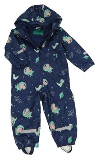 Tmavomodrá šusťáková podšitá kombinéza s Peppa pig a kapucí 