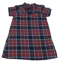 Tmavomodro-červeno-biele koskované flanelové šaty Next