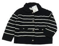 Nové - Černý pruhovaný propínací svetr H&M